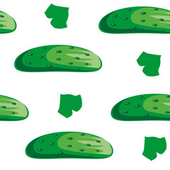 Cucumber and leaves seamless pattern on white background.