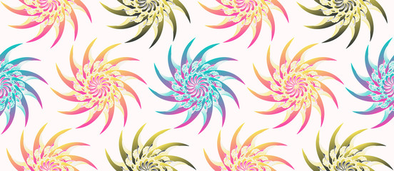 Fototapeta na wymiar curved blades chrysanthemum style flowers seamless pattern in pop shades