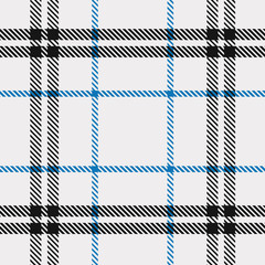 Tartan Pattern in Blue, Black and White. Texture for plaid, tablecloths, clothes, shirts, dresses, paper, bedding, blankets, quilts and other textile products. Vector illustration EPS 10