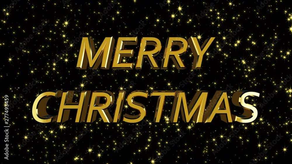 Poster golden shiny text merry christmas with many stars, modern background for new year holidays, 3d rende
