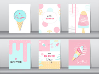 Collection of ice cream invitation card,Happy national ice cream day,poster, greeting, template,cone,sundea,scoop,Vector illustrations