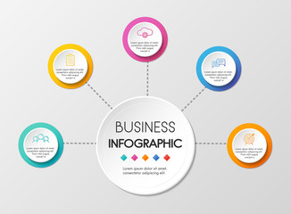 Circle infographic template with 5 options. Vector