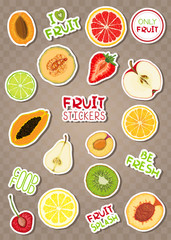 Set of colorful stiсkers with fruits and phrases