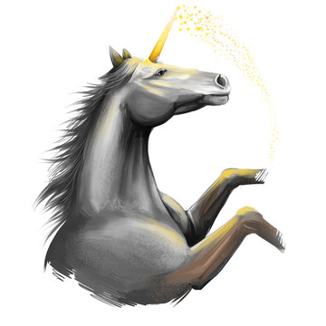 Unicorn digital art illustration isolated on white background