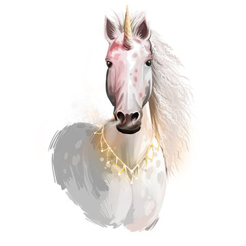 Unicorn digital art illustration isolated on white background