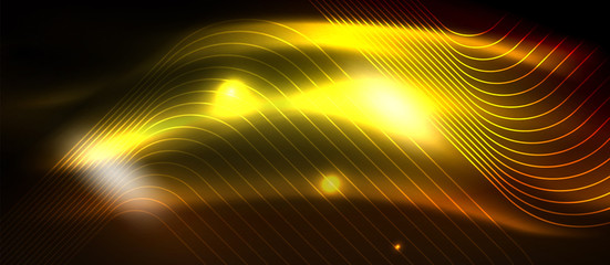 Neon square shapes lines on glowing light background