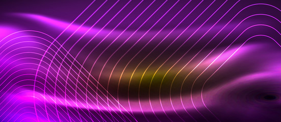 Neon square shapes lines on glowing light background