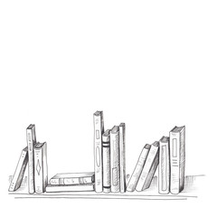 Obraz premium Books. Sketch style illustration different books are on the shelf. Hand drawn books isolated on white