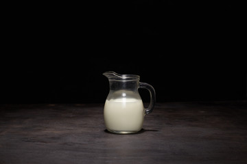 Glass of fresh milk on dark background