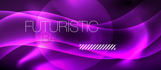 Glossy glowing neon light wave background