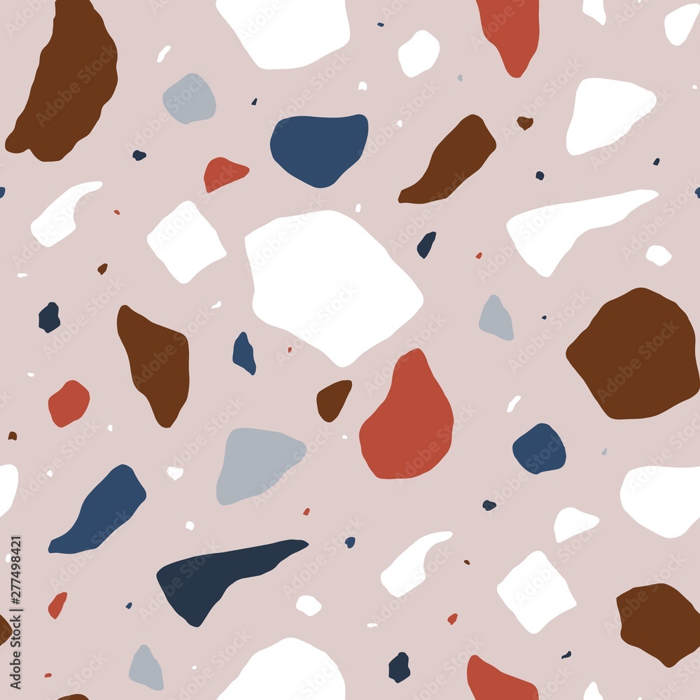 Poster terrazzo seamless pattern with colorful splinters or fragments. decorative backdrop with stone piece