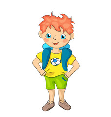 Red hair boy with happy smile and football t-shirt. Cute boy smiling vector illustration on white background.