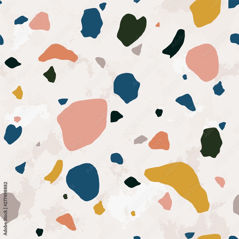 Aufkleber terrazzo seamless pattern with vivid stone or rock crumbs. elegant backdrop with mineral pieces scat
