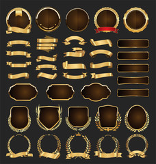 Golden badges labels laurels and ribbons collection