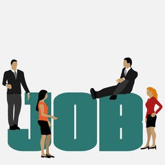 Fototapeta premium Cartoon poster with colorful small businessmen on white background. Business success.