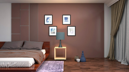 Obraz na płótnie Canvas Bedroom interior. Bed. 3d illustration