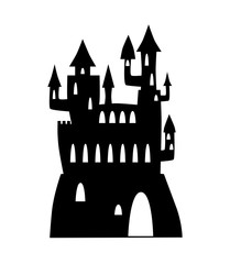 Fantastic castle black silhouette. Fairy tale palace vector illustration on white background. Castle silhouette