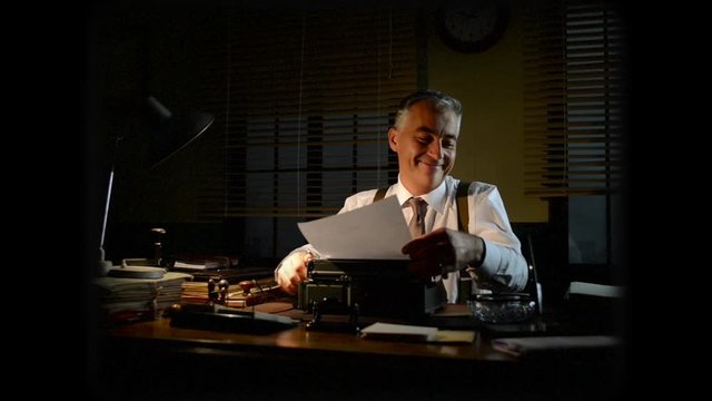 Vintage businesssman leaving office at night