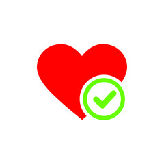 New Heart tick vector icon, flat design healthy heart with checkmark symbol illustration, Medicines for heart logo.