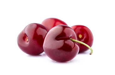 Sweet cherry berries  isolated on white background cutout. Macro.