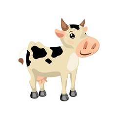 Fototapeta na wymiar White cow with black spots. Cute cow character vector illustration on white background. Yellow cow with black spots.