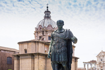 ROME, ITALY - MAY 3, 2019:  Bronze monumental statue of Caesar in Rome, Italy