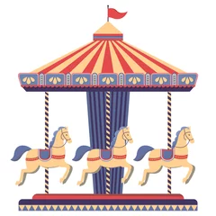 Deurstickers Carousel with horses in amusement park © mesori