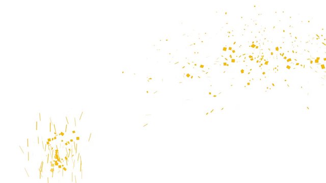 5 Gold Confetti Popper Explosions on White Background. Party and Celebrations Concept , 4K.