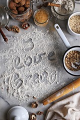 Preparation and cooking of a super seedy whole grain bread with walnuts. Step by step recipe. 