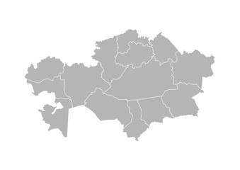 Vector isolated illustration of simplified administrative map of Kazakhstan﻿. Borders of the provinces (regions). Grey silhouettes. White outline