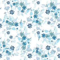 Vintage flowers in a new way. Stamens and leaves in a seamless pattern.