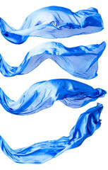 Smooth elegant blue transparent cloth isolated on white background.