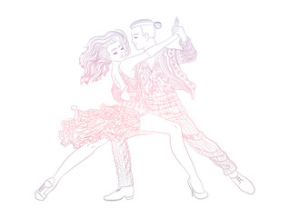 Beautifull dancing couple in a patterned outfit.
