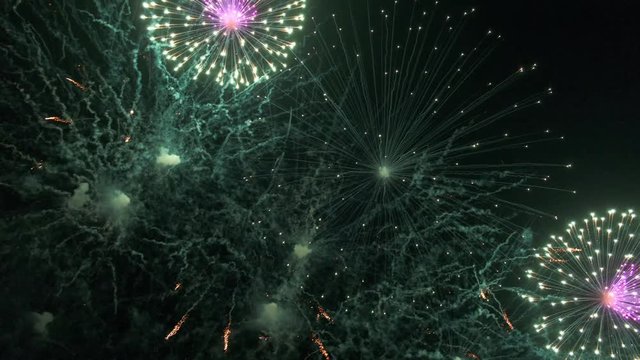 Colorful fireworks on the night sky background.