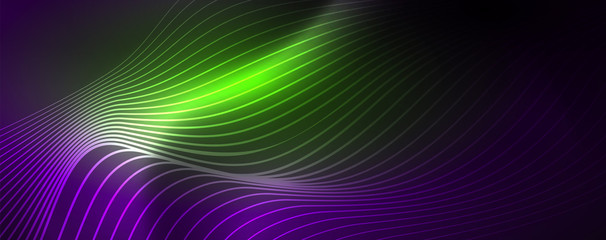 Neon vector wave lines abstract background, magic futuristic techno design