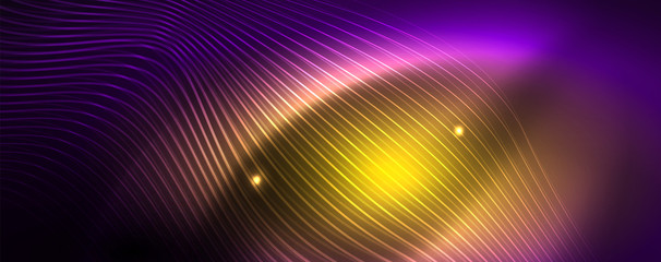 Neon vector wave lines abstract background, magic futuristic techno design