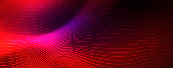 Neon vector wave lines abstract background, magic futuristic techno design