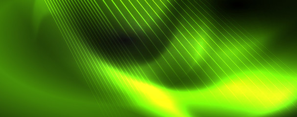 Shiny color neon light with lines, abstract wallpaper, shiny motion, magic space light. Techno abstract background