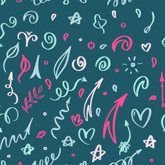 Hand drawn elements - seamless pattern vector design.