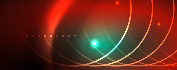 Shiny neon lines template - northern lights glowing blur lines. Futuristic style glow neon 80s disco club or night party techno template