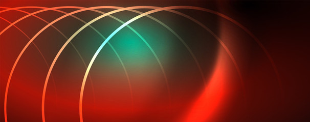 Shiny neon lines template - northern lights glowing blur lines. Futuristic style glow neon 80s disco club or night party techno template