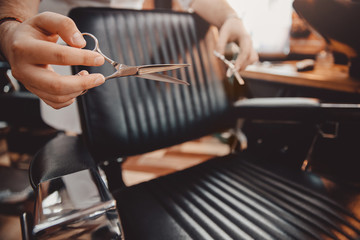 Barbershop concept. Chair background hairdresser and hair salon, barber shop for men