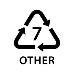 recycle arrow triangle OTHER types 7 isolated on white background, symbology seven type logo of plastic OTHER materials, recycle triangle types icon graphic, recycle plastic ecology icon
