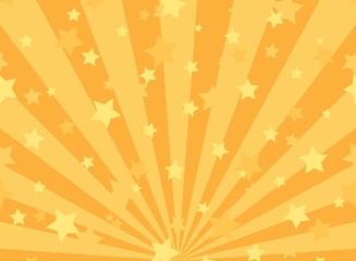 Sunlight horizontal background. Orange color burst background with shining stars. Vector illustration.