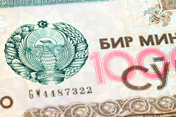 detail of a 1000 usbek som banknote obverse