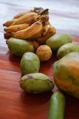 Eastern market and its vegetarian fruits. A variety of tropical fruits. Stock photo