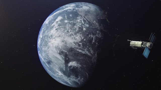 Images from NASA. Space satellite orbiting the earth. Animation of gps satellite on the earth orbit.