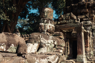 Prea Khan temple is Khmer ancient temple in complex Angkor Wat in Siem Reap, Cambodia in a summer...