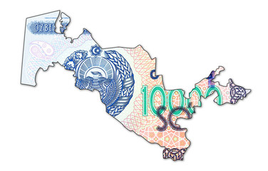 10000 Uzbek Som banknote obverse in shape of Uzbekistan