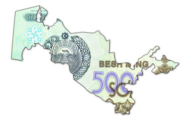 5000 Uzbek Som banknote obverse in shape of Uzbekistan